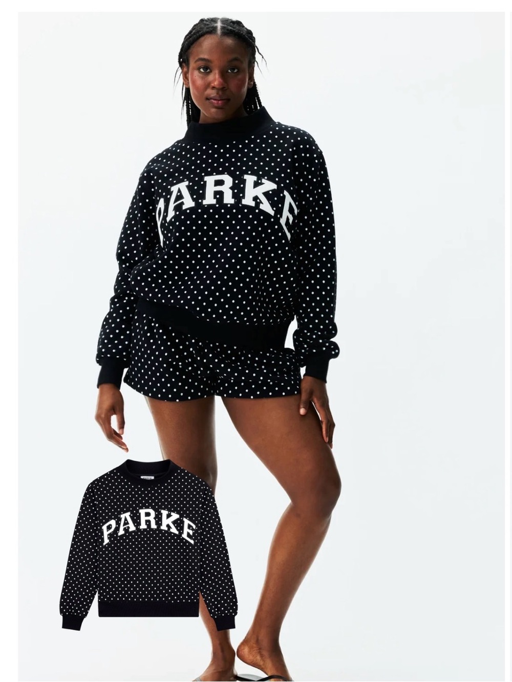 Parke Black Polka Dot Crewneck Sweatshirt